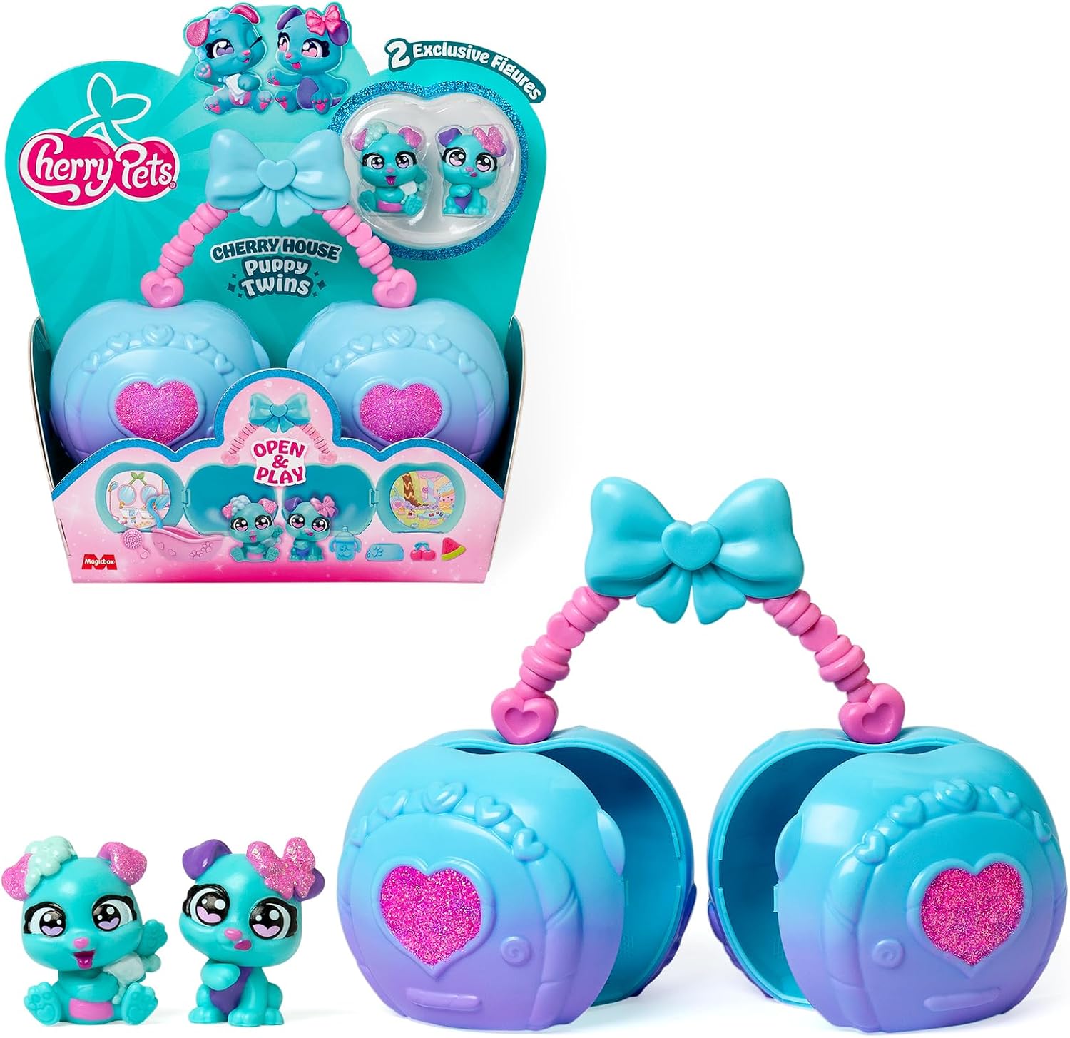 Cherry Pets – Cherry House Puppy Twins. Casita en Forma de Cereza: Incluye 1 Cherry House, 2 Gemelos exclusivos y 6 Accesorios