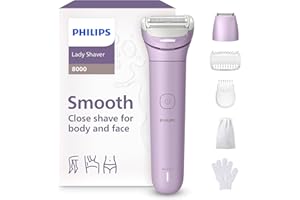Philips Lady Shaver Serie 8000 - Rasoio senza filo, Wet & Dry, sistema di rasatura a 3 lame, testina di rasatura flessibile, luce LED, per corpo, gambe e zona bikini, modello BRL149/00