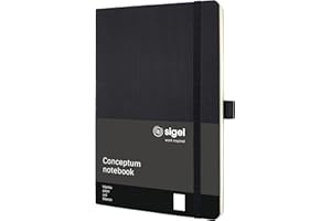 ‎SIGEL SIGEL CO339 Premium Notizbuch A5 blanko schwarz, Softcover, 194 nummerierte Seiten, nachhaltiges Papier, mit Inhaltsverzeichnis, Stiftschlaufe, Falttasche, Gummibandverschluss, Conceptum
