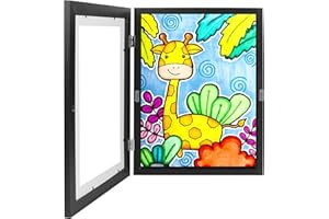 powglass Bilderrahmen Kinderzeichnungen A4, Aufklappba Bilderrahmen für Kinderzeichnungen, Kinder Kunstrahmen Frontöffnung, Kinder Befüllbar Kunstfotorahmen für Kinderzimmer Schule, Schwarz