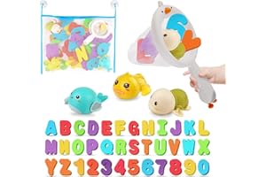 Tosekry Juguetes Baño Bebe Juguetes Niños 1 2 3 4 5 6 Años, 3 Pcs Juguetes Agua Bebe + Juguetes Bañera Bebe Bolsas de Almacenaje y Red de Pesca + 36 Pcs Montessori Letras y Números (Letter)