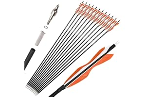 Wolfman 12X Archery Carbon Arrows Spine 500 Archery Target Arrows Recurve Arrow Compound Arrow Hunting Arrow with 5" Nature Feather Arrows for Recurve Bow Compound Bow