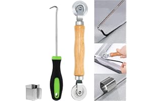 IIRC Werkzeug Einzieher Einroller für Keder Fliegengitter Kederwerkzeug Spline Roller Gummistreifen Haken Werkzeug Doppelrad Dichtungseinroller mit Holzgriff für Fenster