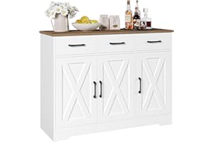 HOCSOK Kredens, szafka kuchenna z 3 szufladami i 3 drzwiami do kuchni, szafka bufetowa z blatem roboczym, do jadalni, salonu, drewno, biały i brązowy