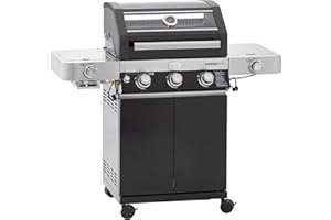 ‎RÖSLE RÖSLE Gasgrill BBQ-Station VIDERO G3-S Schwarz, Grill mit 3 Edelstahlbrennern, extra Primezone und Seitenbrenner, klappbare Seitentische, VARIO+, pulverbeschichteter Stahl