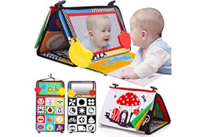 Lypsochaat Baby Spiegel Spielzeug mit Knisterbuch Baby Beißring, Baby Montessori Spielzeug 0 3 6 Monate, Faltbares Schwarz Weiss Spielzeug, Sensorische Lernspielzeug Geschenk für Babys