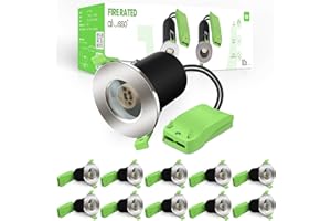ALUSSO LED Fire Rated Downlight Can GU10 Recessed Ceiling, Twist & Lock Downlight IP65 Waterproof Spotlight, Face Ring with Glass Stopper, for Bathroom, Kitchen, Nickel, 10pack (Not Included Bulb)