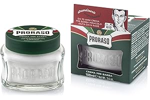 ‎PRORASO Proraso Pre Shave Cream, 100 ml, erfrischende und belebende Rasiercreme für die Anwendung vor der Rasur, mit Eukalyptusöl und Menthol, Made in Italy, Grün