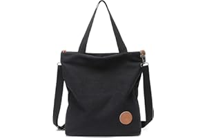 JANSBEN Damen Canvas Handtasche Schultertasche Strandtasche Casual Multifunktionale Umhängetaschen Groß für Arbeit Schule Shopper Lässige täglich (Schwarz)