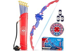 KSSVZZ Spider Giocattolo Bambino 3-12 Anni, Arco e Frecce Set con Luci LED Rosse e Blu, Faretre, Bersaglio, Gioco bambini 3 4 5 6 7 8 9 10 Anni, Regalo Compleanno Natale Esterno Giochi per Bambino Maschio