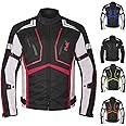 HWK Men's Motorcycle Cordura Motorbike Racing Biker Riding Breathable CE Armored Waterproof All-Weather Jacket (Red, Large)