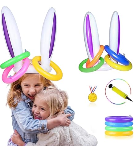 Gioco Gonfiabile Pasquale - Orecchie Da Coniglio E Anelli Per Lancio, Divertimento In Famiglia - Foto 3