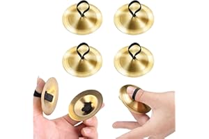 2 Paar Finger Becken Messing, RUNEAY Fingerzimbeln, Finger Becken Musikinstrument Handbecken mit elastischen Band, Bauchtanz Finger Messing Musikinstrument Rhythm Maker für Tänzer Ball Party Kinder