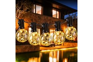 ‎GLOBALINK GlobaLink G40 łańcuch świetlny na zewnątrz, wodoszczelny IP65, z 30 + 3 zapasowymi żarówkami, ciepła biel, do pokoju, baru, ogrodu, na balkon, imprezę, taras, dekoracja – 11,7 m