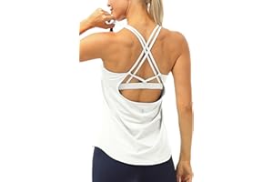 icyzone Women's Workout Tank Tops Built in Bra - Strappy Sports Yoga Tops, Running Exercise Gym Shirts