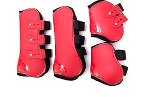 Merauno® Horse Gaiters Set of 4 Tendon Protectors Fetlock Horse Jumping Protection Front Rear Pair Robust Elastic PU Shell Neoprene Button Closure 2 Pairs for Men and Women (L(WB), Red)