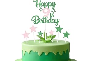 mciskin Pink and Green Party Decorations,Girls 9th Birthday Decorations,Personalised 9th Cake/Cupcake Toppers Decorate,Glitter Pink Green Happy Birthday Cake Toppers for Girls Party Favor Supplies