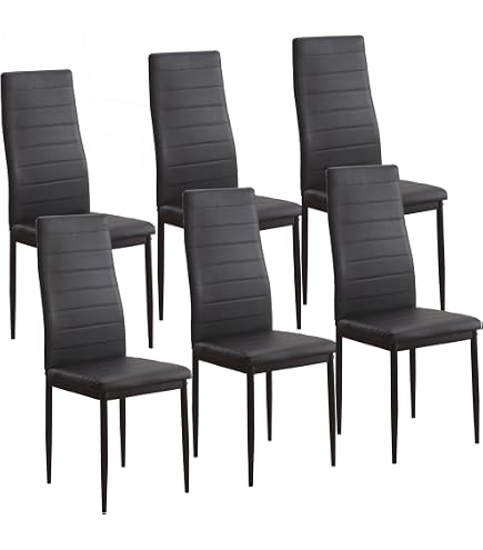 Pack De 6 Sillas Leka Para Comedor - Diseño Moderno En Negro, Cómodas Y Fáciles De Limpiar, Perfectas Para Hogar O Negocios