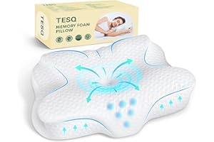 TESQ Oreiller Ergonomique Cervical 2 en 1 en Oreiller Memoire Forme,Confort Supérieur pour Dormeurs sur Le Côté et sur Le Dos,Hauteur Adjustable,Taie 100% Coton Lavable,60 x 40 x 9/12cm