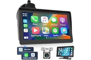 HODOZZY Ekran Carplay i bezprzewodowy samochód z systemem Android, samochodowy odtwarzacz wideo 7 cali HD z ekranem dotykowym przenośny odbiornik radiowy, wolne ręce Bluetooth wyświetlacz, łącze lustra,