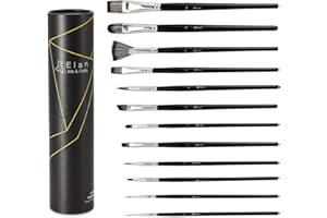 Elan Kit Pinceaux Peinture, Set de 12 Pinceaux de Peinture, Pinceau Peinture Acrylique, Pinceaux pour Aquarelle, Pinceau Huile, Kit de Peinture, Set de Pinceaux Acrylique, Pinceaux Lot