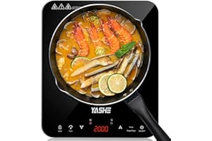 YASHE Indukcja - Przenośna jednopłytowa płyta indukcyjna, 10 ustawień mocy i 10 ustawień temperatury, indukcja 2000 W 1 płyta, 4-godzinny timer, blokada przed dziećmi, łatwa do czyszczenia