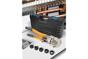 AMZCNC Professional crimping pliers M-contour 12-15-18-22-28 set pressing tool with 360° rotating head, for copper pipe, stainless steel tube, jaw inserts M12, M15, M18, M22, M28 incl.