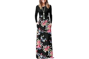 AUSELILY Femmes À Manches Longues Lâche Plaine Plus La Taille Maxi Robes Décontractée Robes Longues avec Poches