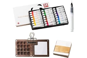 LIUYIDM Aquarelle 15 Grilles Travel Watercolour Set 24 Couleurs Mini Palette Aquarelle de Voyage Vide, Portable, avec Carnet de Dessin en Papier, Clip et Stylo Aquarelle