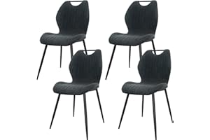 JIJIAN Lot de 4 Chaises de Salle à Manger, Chaise de Cuisine, Chaise tapissée, Chaise de Salon, Dossier en Tissu et Pieds en Métal, Gris Foncé