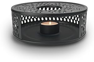 Creano Calentador de té negro de acero inoxidable con soporte para velas – calentador de té – estable no traqueteo – apto para todas las teteras