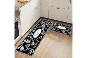 ‎HSGLGNA Küchenteppiche Rutschfestes Küchenmatten 2 Stück, Waschbar Küche Bodenmatte Küchenmatten Set Mit Schiebeaufkleber,Komfort Pflegeleicht Für Küche Staubdicht Fußmatte (Kitchenware C, 43x75+43x150cm)