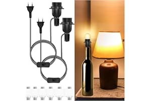 AKYNITE Portalampada E27 Nera per Bottiglia con Interruttore e Cavo 1,8m, Bottiglia E27 Adattatore, Porta Lampade Kit per Lampada Bottiglia di Vino, per Lampada da Tavolo Fai da te, 2 pezzi