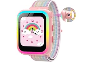 RUOPOEM Montre Connectée Enfant Caméra Rotative, Smartwatch avec Podomètre/12 Jeux/Musique/Livre de Contes/Cartes de Lettrage/Lampe de Poche, Montre Intelligente pour Enfants Garçons et Filles 4-12 Ans Cadeau