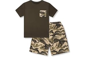 Momkonzz Boys Summer Clothes Kids Shorts Sets Camo T-shirt Short Sleeve Top Crew Neck Tee Brown 5-12 Years