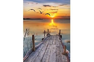 Bimkole 5d Diamond Painting Kit Bricolaje Arte Muelle De Madera, Puente Al Atardecer Mar Pintura Diamantes Kits Estampados De Punto De Cruz Diamantes de Imitación Decoración de Pared, (40x50 cm)