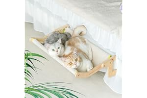 MEWOOFUN - Amaca per gatti da posizionare sulle finestre, design salvaspazio, portata fino a 18 kg (55,2 x 39,5 x 21,5 cm, grande, beige)