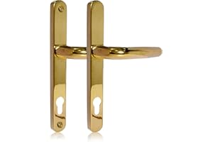SCHLOSSER TECHNIK XFORT Uros Polished Brass UPVC Door Handle, (PZ 92mm, 211mm Screw Hole Distance, 243mm Overall) DDA Compliant, Long Backplate, Stainless Steel Front Door Handle