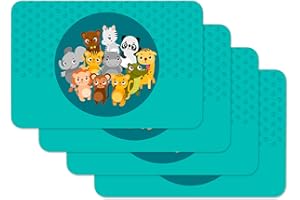 Venilia Tischset Kids Tiere blau, Malunterlage, Zeichenunterlage, Platzset für Esszimmer, lebensmittelecht, 45 x 30 cm, 4 Stück, 59110