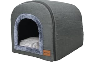 Whiwhi Katzenhöhle für Drinnen Katzen Höhlenbett mit Plüsch Katzenkissen Schlafhaus Haustierhaus Faltbares Hundehöhle 60x45x45cm(Dunkelgrau)