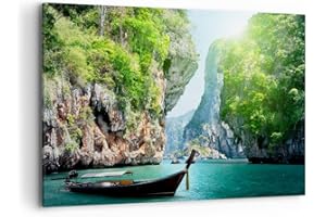 ARTTOR Lienzos decorativos 100x70cm Cuadro Sobre Lienzo Moderno Barco acantilados naturaleza rocas Grande Dormitorio Cuadros Pared Imágenes Cuadros Decoracion Salon Wall Art Prints Decor AA100x70-2787