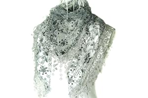 HugeStore Women Ladies Elegant Lace Tassel Blending Silk Long Scarf Scarves Wrap Shawl Triangular Scarf Medium Grey