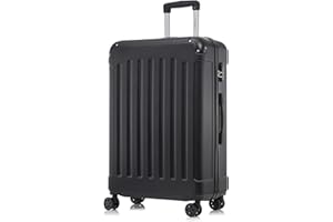 yonsly Koffer Suitcase XL Schwarz, Trolley Reisekoffer, Rollkoffer Handgepäck mit 4 Rollen 360°, Hartschalenreisekoffer, Zahlenschloss, Weicher Gummigriff