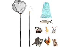 Homvik Chicken Net Catcher, Telescopic Animal Control Tool for Poultry, 2 Poles, 2 Nets, with Leg Hook, for Small Hen, Cats, Ducks, Budgie, Fish Landing Net