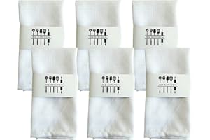 WAVATA Juego de servilletas de Lino y algodón Natural, Suave, cómodo y Reutilizable para cenar servilletas de Lino para Celebraciones de Boda y decoración de Fiestas, 40 x 40 cm (6 PCS, Blanco)
