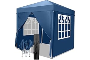 LEADZM 2x2m Tonnelle de Jardin Pliante,Pop-up Barnum,Imperméable,Réglable en Hauteur,UV 50+,avec 4 Côtés Coupe-Vent,Cadres en Acier,Convient pour la Fête, l'extérieur,Patio,Camping,Bleu