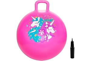 U&C Planet Hüpfball für Kinder Sprungball mit Pumpe 45 cm Hopper Ball für Kleinkind ab 3 Jahre aufblasbare Space Hoppers Jump Ball Drinnen & Draußen, Einhorn rosa