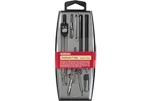 Herlitz Cyrkiel zestaw 7-częściowy | rysik w zestawie | Precyzyjny i łatwy w obsłudze | Metalowy | optymalny | optymalne do szkoły uczelni pracy | Czarny