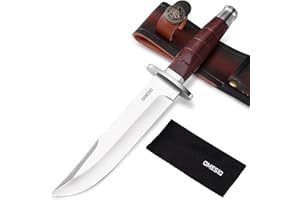 Omesio Nóż survivalowy, stałe ostrze z pochwą, nóż myśliwski, duży, drewniany uchwyt, ostry, wysokiej jakości
