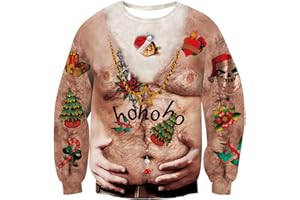 Loveternal Unisexee Pulls Noel 3D Imprimé Ugly Christmas Jumper Manches Longues Xmas Pullover S-3XL